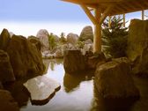 【1F和風大浴場】700tもの岩石を組み上げた野趣あふれる庭園の露天風呂